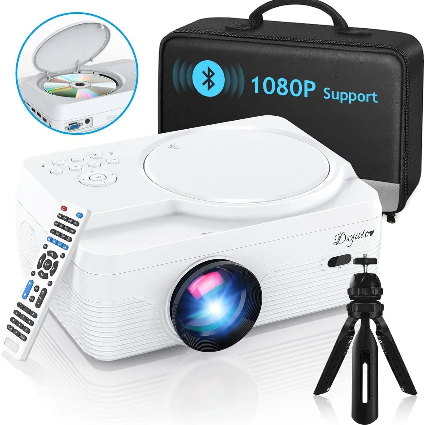 Dxyiitoo 12000 Lumen Full HD Bluetooth Projector with DVD Player - Gomix Brands Outlet